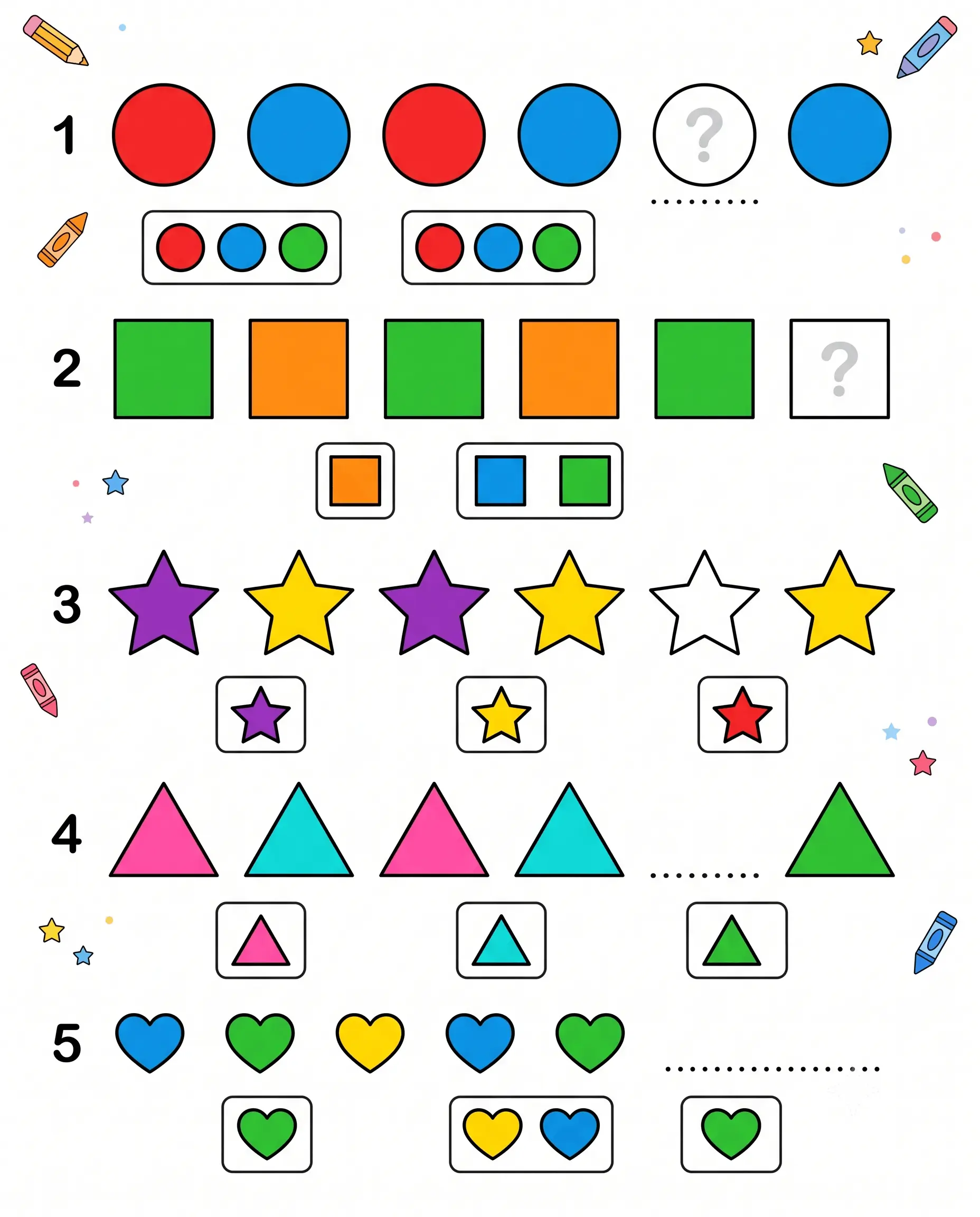 Color Patterns for Kindergarten — free printable worksheet preview