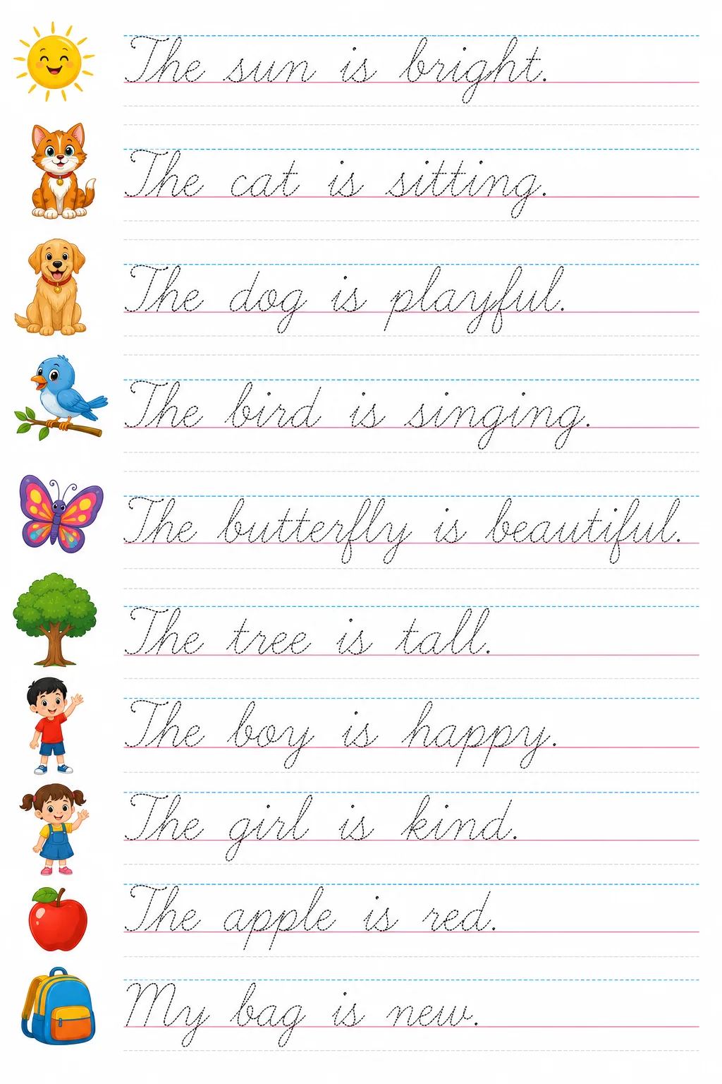 Cursive Sentences for Beginners — free printable worksheet preview