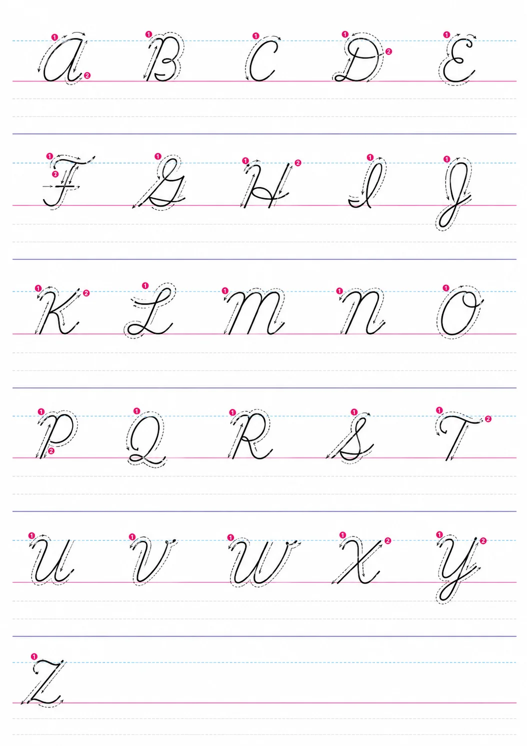 Cursive Uppercase Letters A-Z – printable worksheet