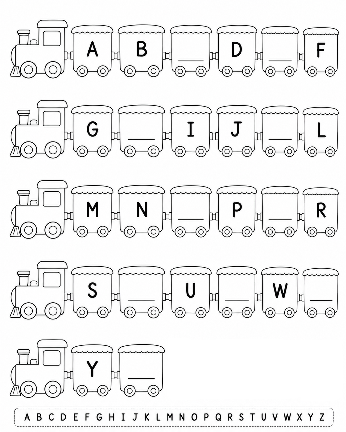 Missing Letters in the Alphabet — free printable worksheet preview