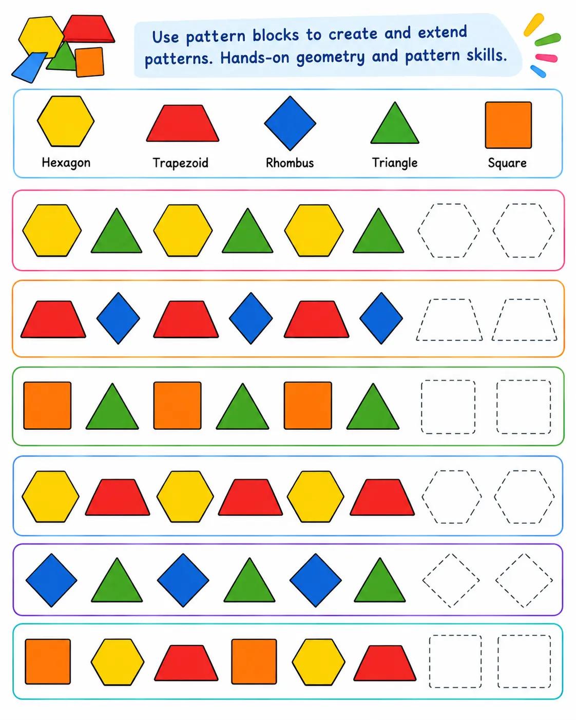 Pattern Block Activities — free printable worksheet preview