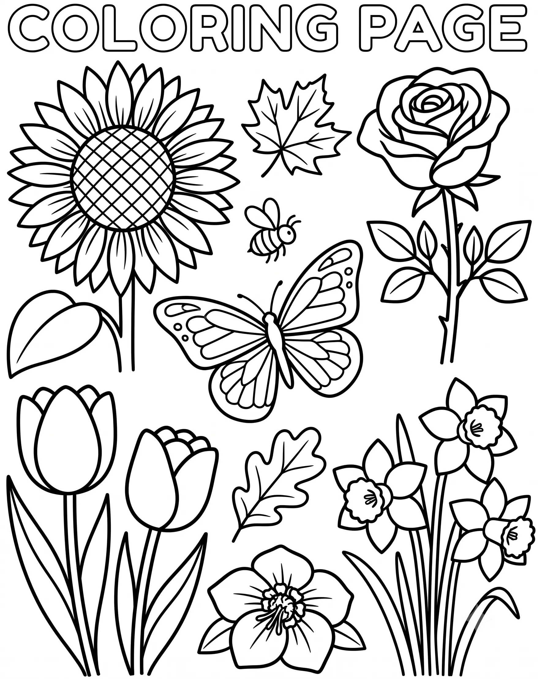 Seasonal Flowers Coloring — free printable worksheet preview