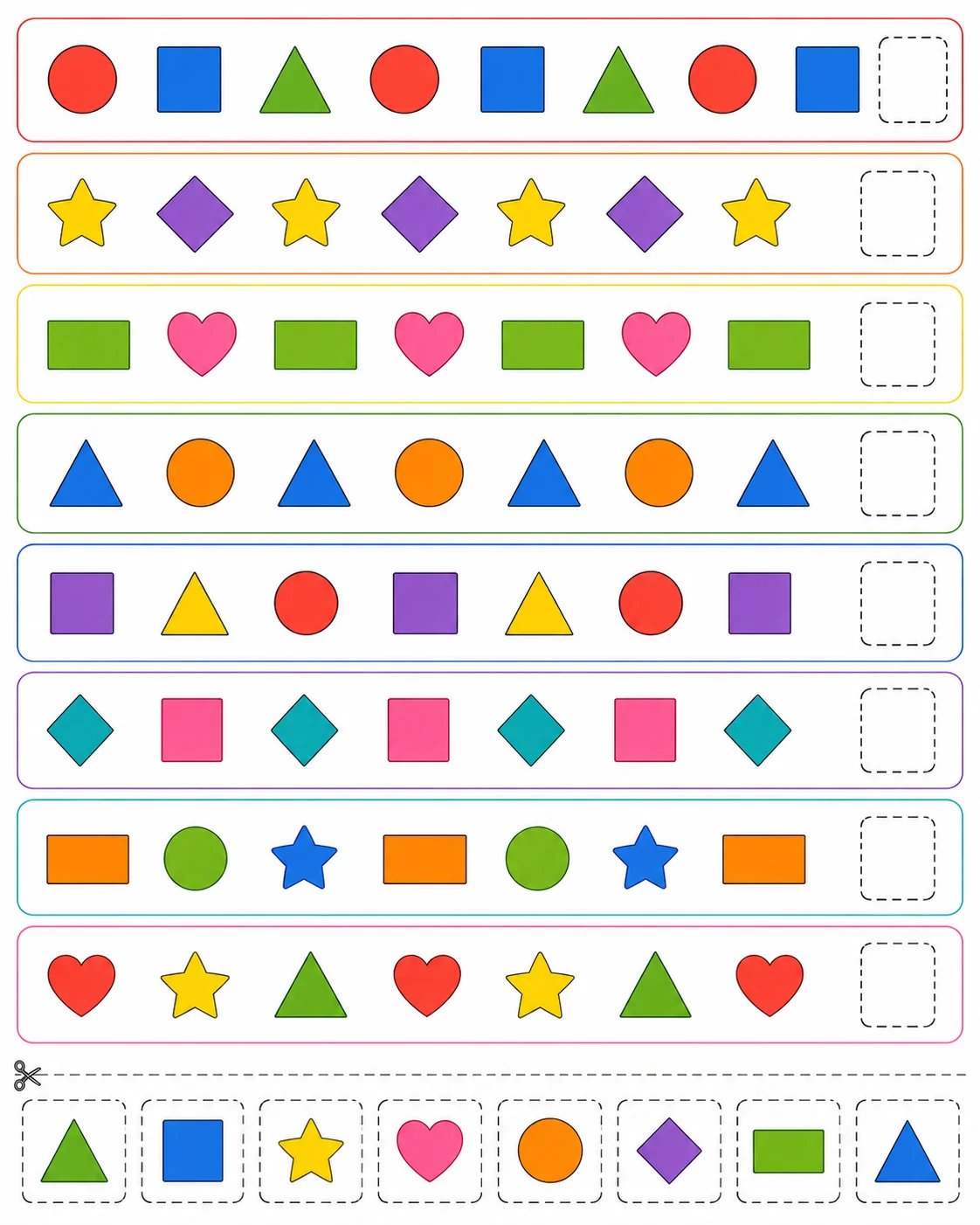 Shapes Pattern Completion – printable worksheet
