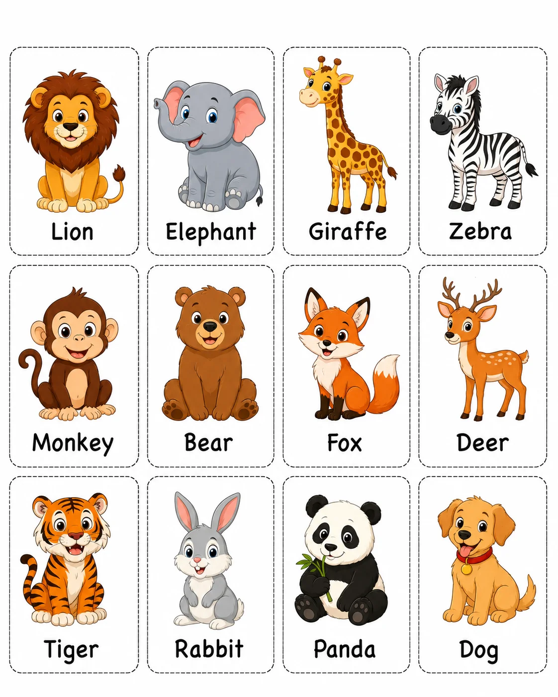 Animal Names Flash Cards — free printable worksheet preview