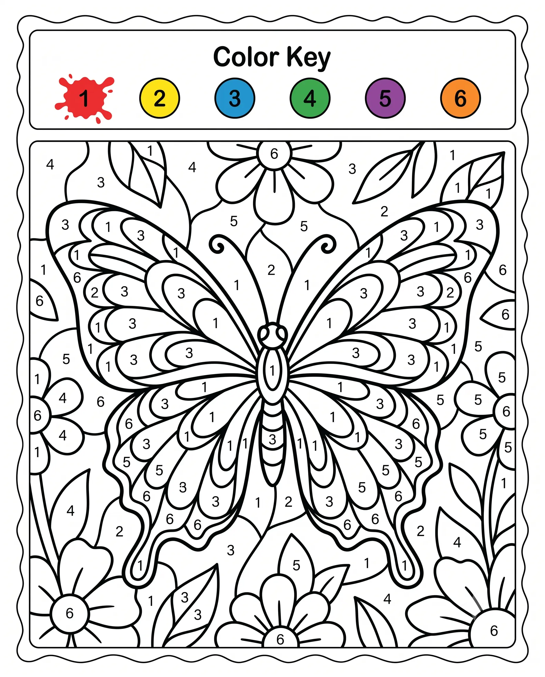 Color by Number Butterfly — free printable worksheet preview