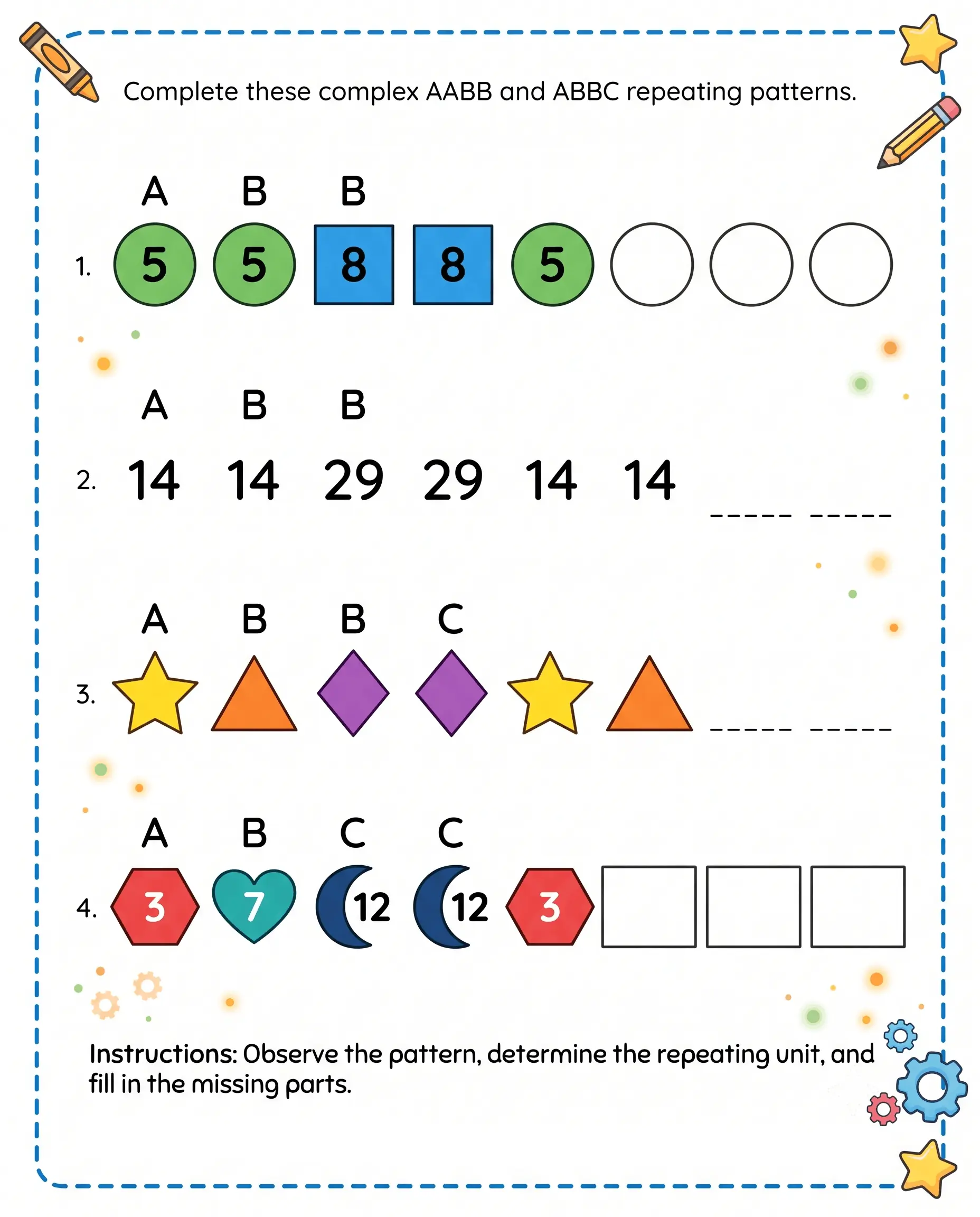 Complex Repeating Patterns Grade 4 — free printable worksheet preview