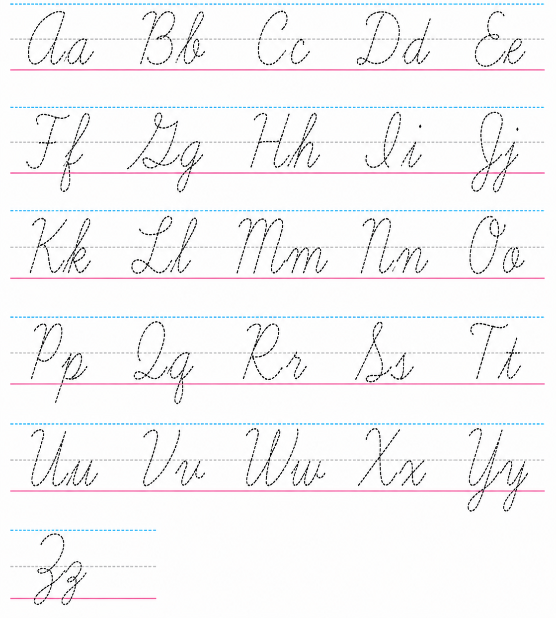 Cursive Alphabet Tracing Chart – printable worksheet