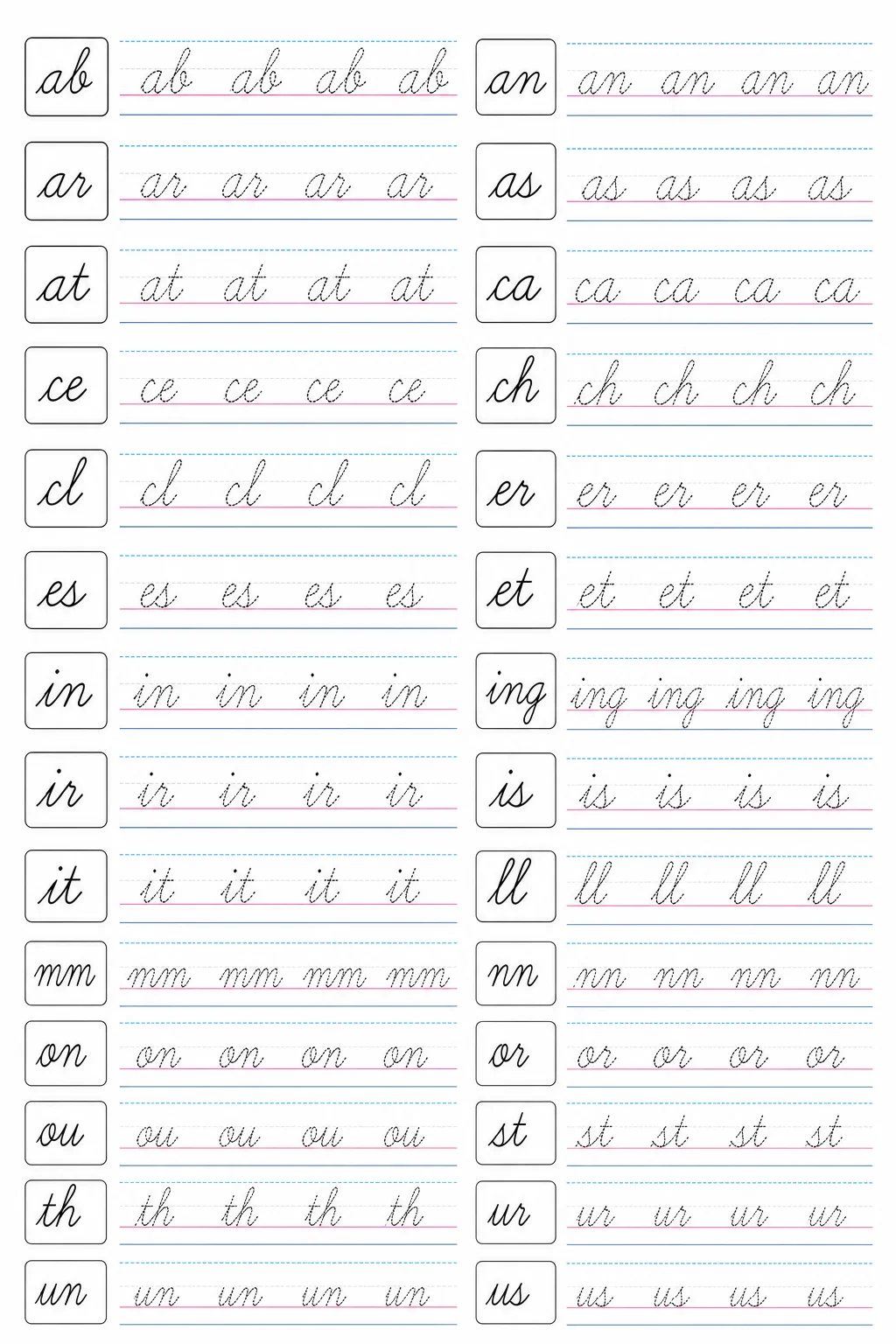 Cursive Letter Connections Practice — free printable worksheet preview