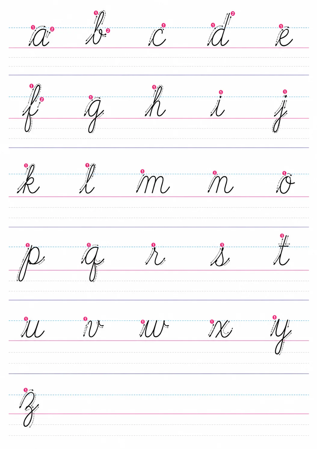Cursive Lowercase Letters a-z — free printable worksheet preview