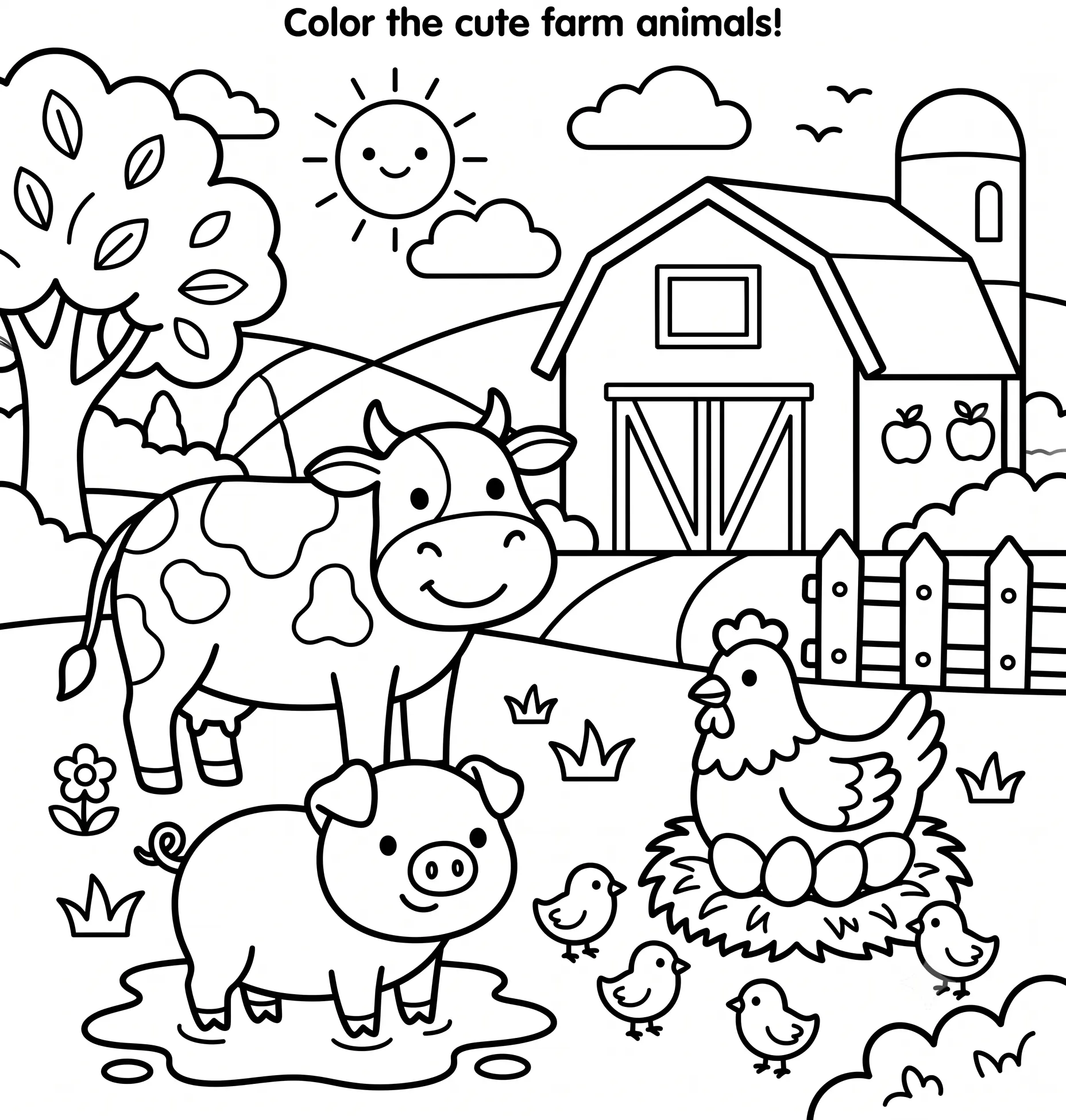 Farm Animals Coloring Page — free printable worksheet preview