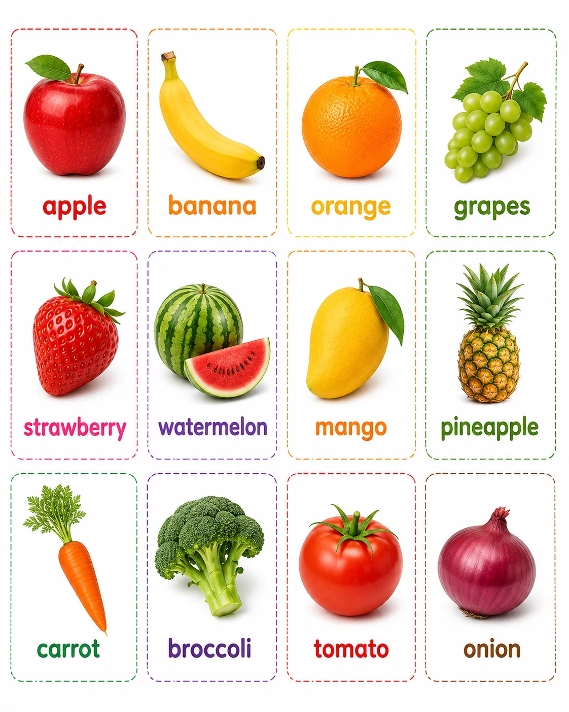 Fruit and Vegetable Flash Cards — free printable worksheet preview