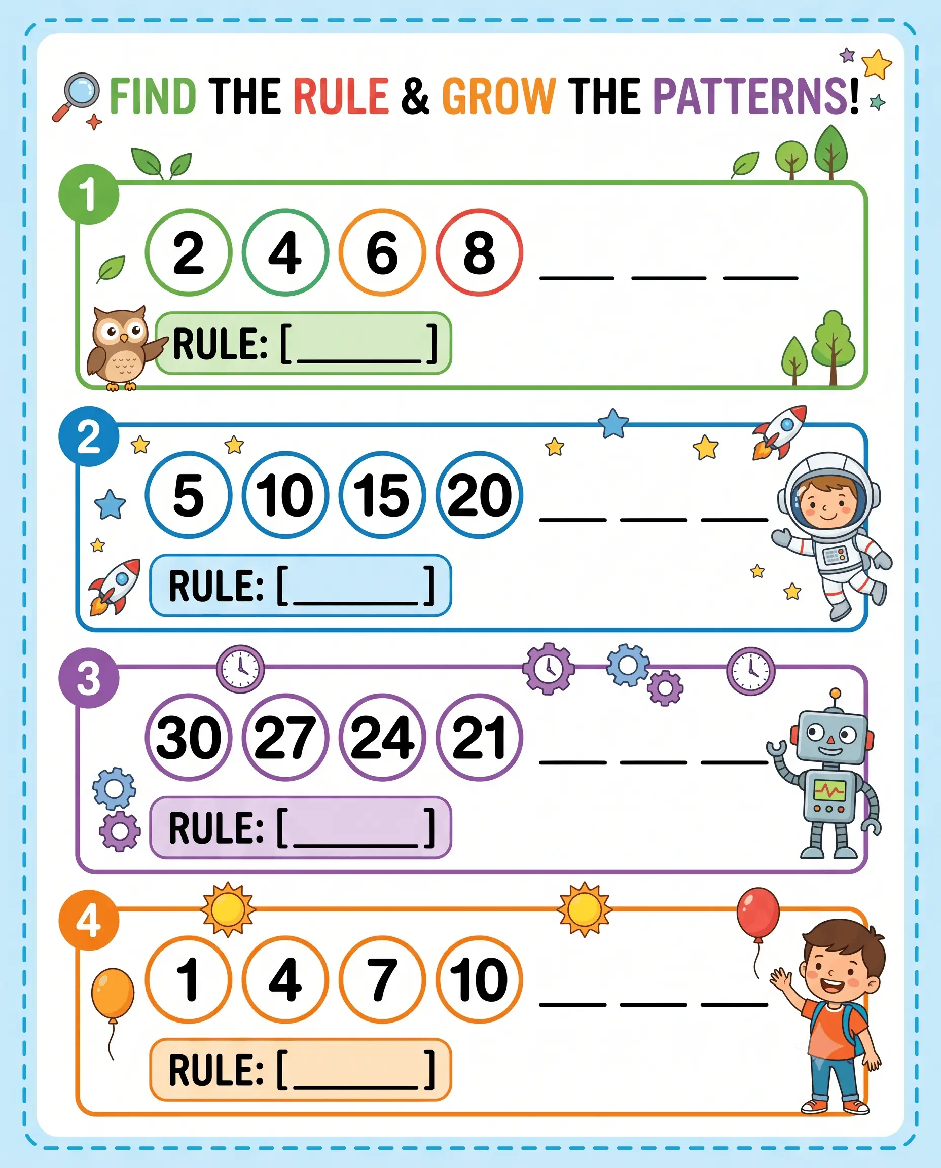 Growing Number Patterns — free printable worksheet preview