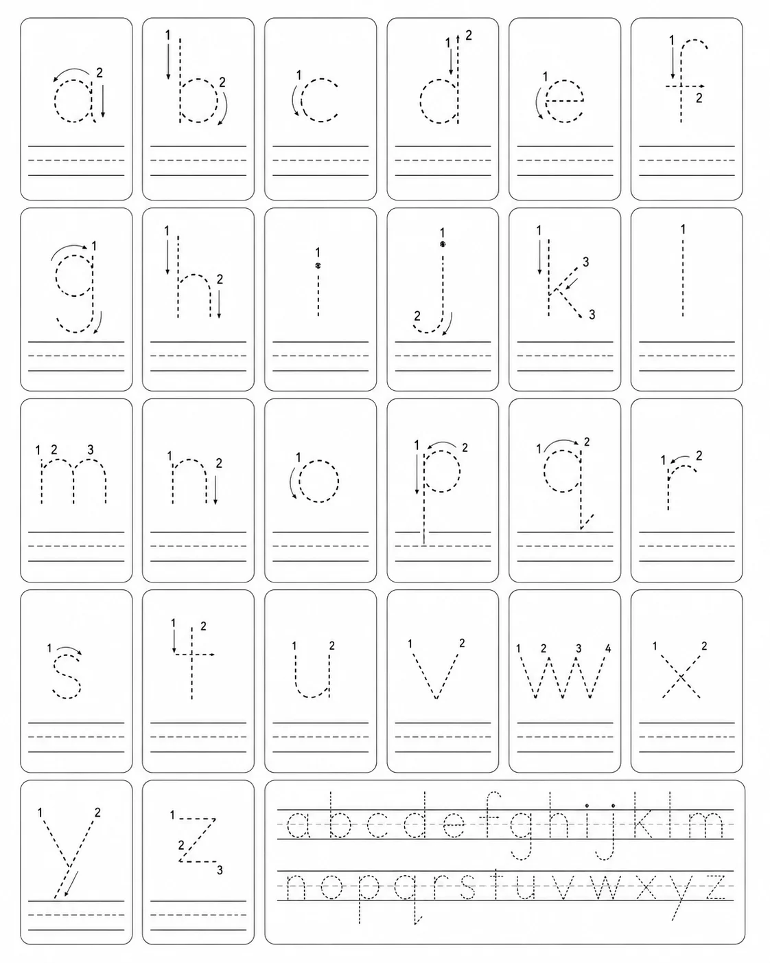Lowercase Letter Tracing a-z — free printable worksheet preview