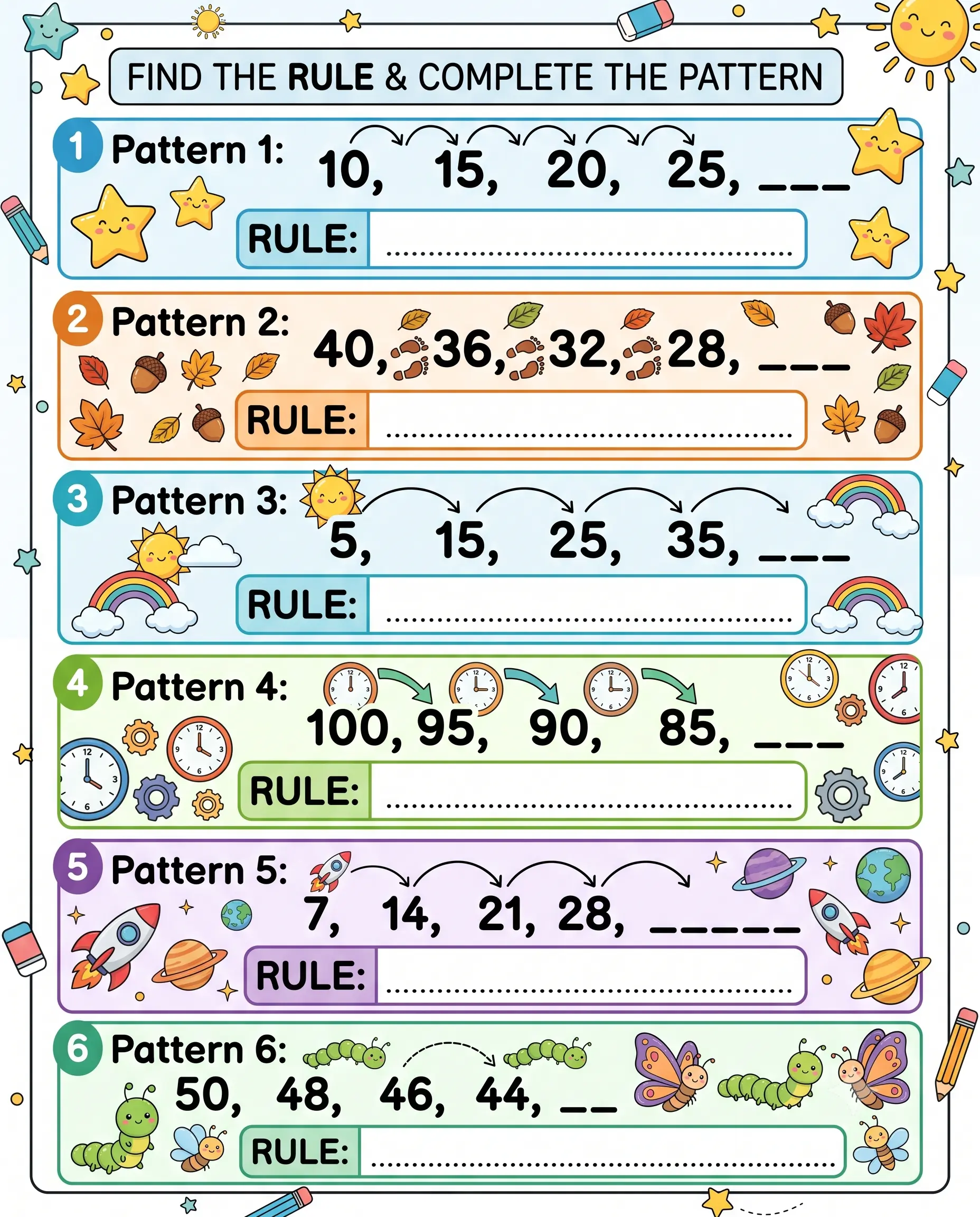 Number Pattern Rules Grade 3 — free printable worksheet preview