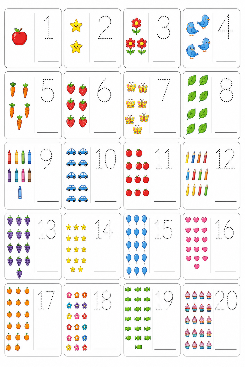Number Tracing 1-20 — free printable worksheet preview