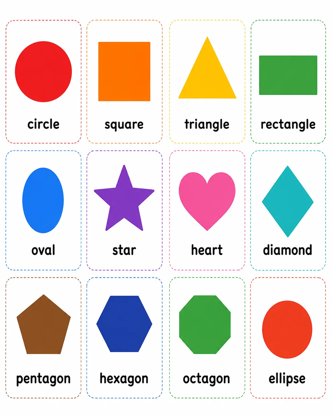 Shape Names Flash Cards — free printable worksheet preview