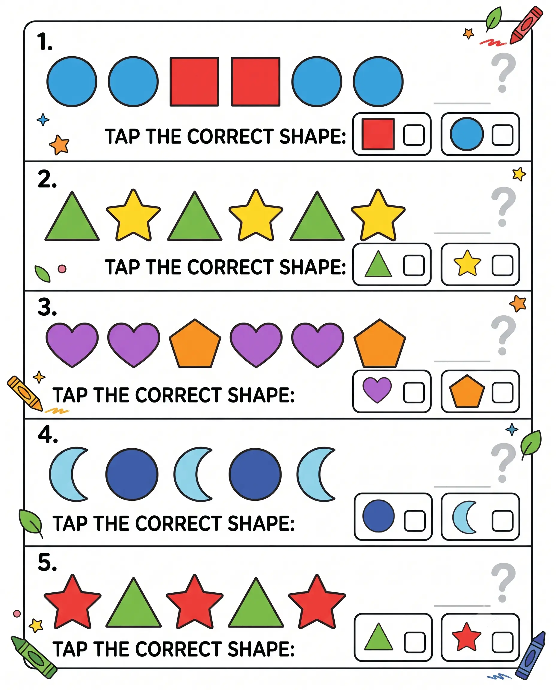 Shape Patterns What Comes Next — free printable worksheet preview