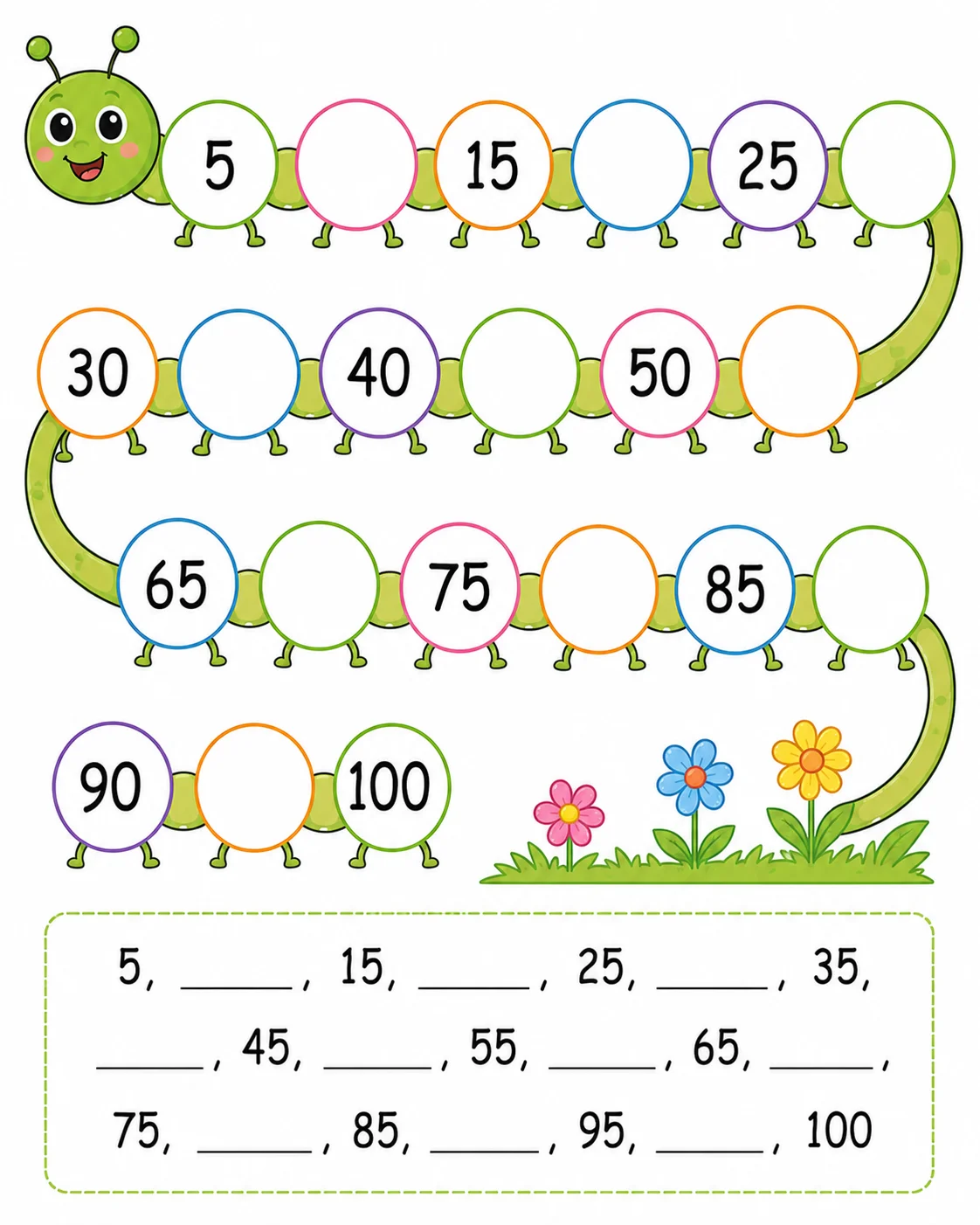 Skip Counting by 5s Worksheet — free printable worksheet preview