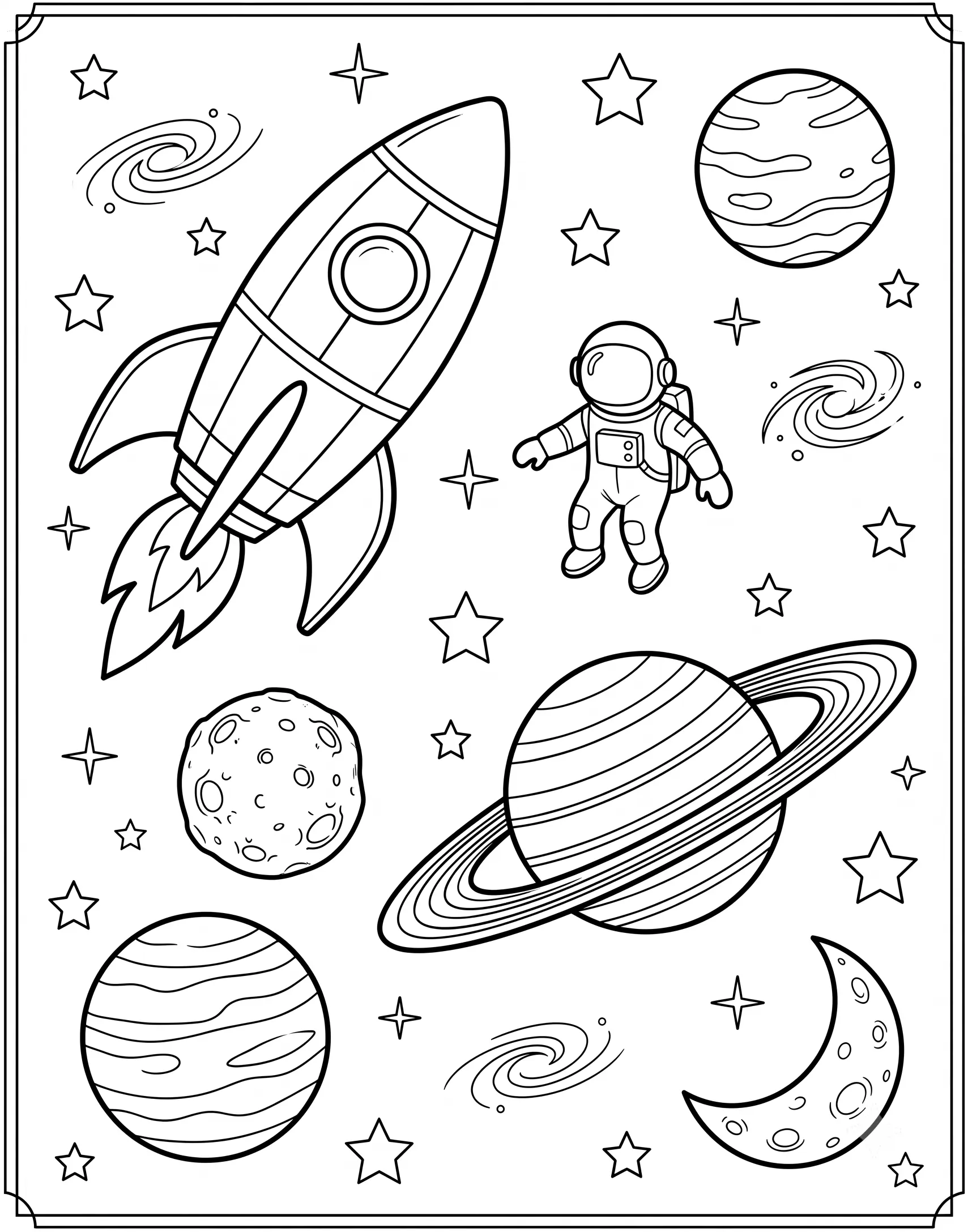 Space and Planets Coloring — free printable worksheet preview