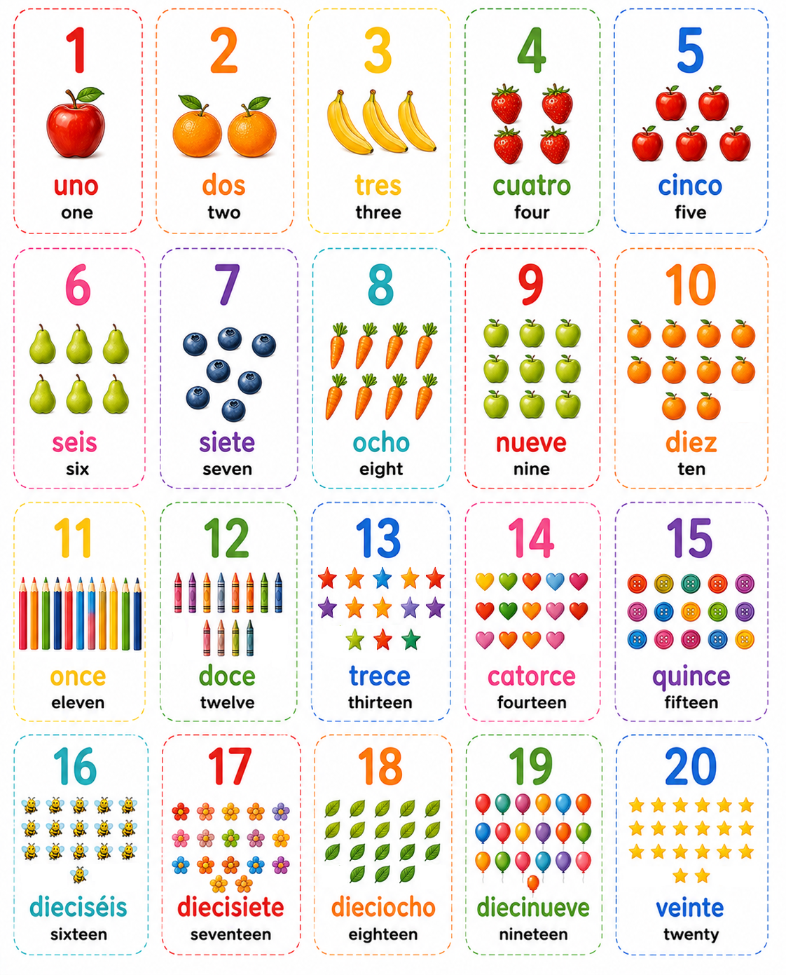 Spanish Numbers Flash Cards — free printable worksheet preview