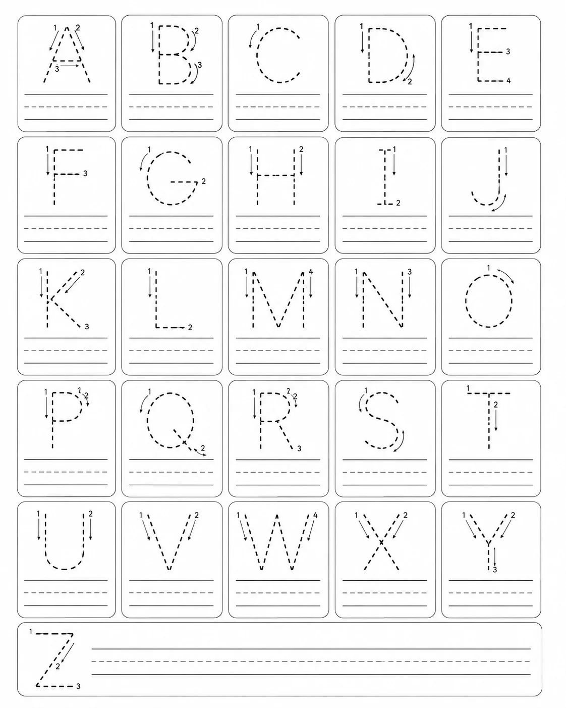 Uppercase Letter Tracing A-Z — free printable worksheet preview
